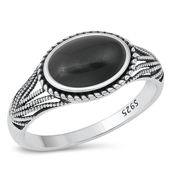 CHOOSE YOUR COLOR Bali Cocktail Simulated Black Onyx Ring .925 Sterling Silver Band CZ Female Size 9