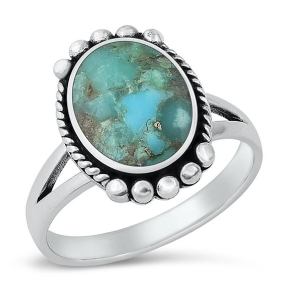 CHOOSE YOUR COLOR Bali Cocktail Simulated Turquoise Promise Ring .925 Sterling Silver Band Blue CZ Female Size 9