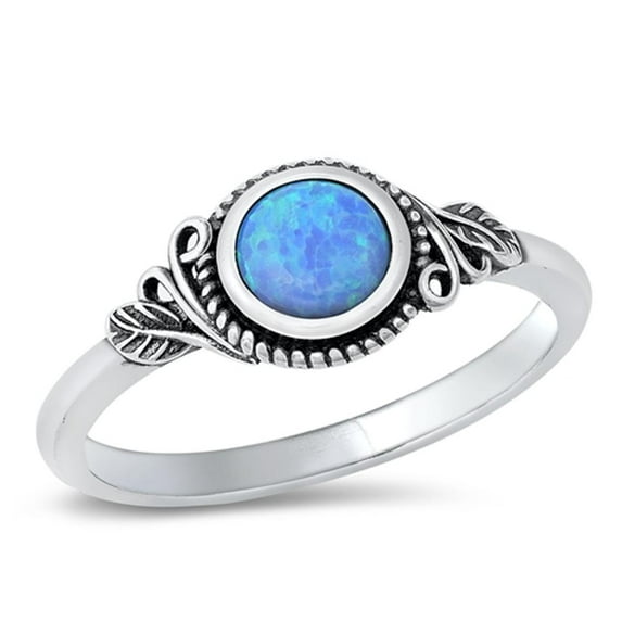 CHOOSE YOUR COLOR Bali Design Blue Simulated Opal Ring .925 Sterling Silver Band CZ Female Size 7