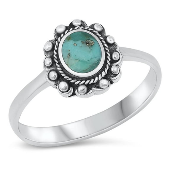 CHOOSE YOUR COLOR Bali Design Simulated Turquoise Ring .925 Sterling Silver Band Blue CZ Female Size 10