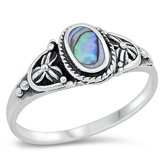 CHOOSE YOUR COLOR Bali Flower Boho Abalone Ring .925 Sterling Silver Band Jewelry Female Male Size 8