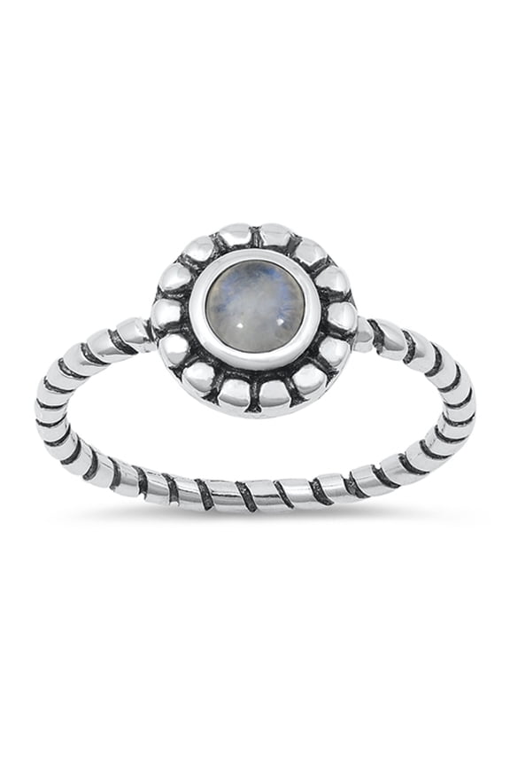 CHOOSE YOUR COLOR Bali Flower Rope Twist Moonstone Ring .925 Sterling Silver Band White CZ Female Size 6