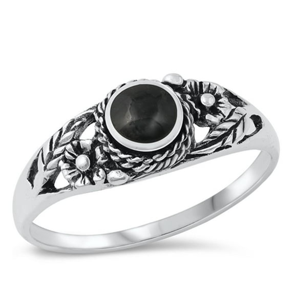 CHOOSE YOUR COLOR Bali Flower Simulated Black Onyx Wholesale Ring .925 Sterling Silver Band CZ Female Size 7
