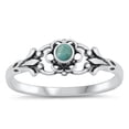 thumbnail image 1 of CHOOSE YOUR COLOR Bali Flower Simulated Turquoise Ring .925 Sterling Silver Band Blue CZ Female Size 6, 1 of 4