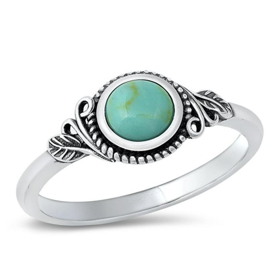 CHOOSE YOUR COLOR Bali Flower Simulated Turquoise Ring .925 Sterling Silver Band Blue CZ Female Size 7