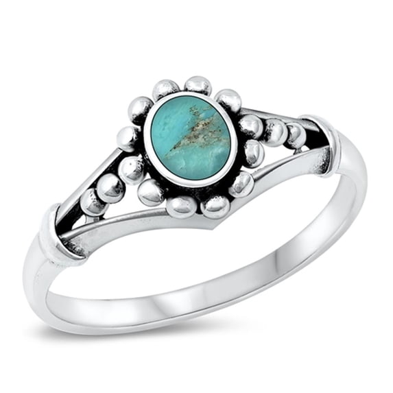 CHOOSE YOUR COLOR Bali Flower Simulated Turquoise Ring .925 Sterling Silver Band Blue CZ Female Size 7