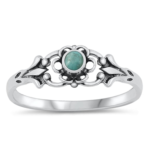 CHOOSE YOUR COLOR Bali Flower Simulated Turquoise Ring .925 Sterling Silver Band Blue CZ Female Size 7