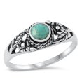 thumbnail image 1 of CHOOSE YOUR COLOR Bali Flower Simulated Turquoise Ring .925 Sterling Silver Band Blue CZ Female Size 8, 1 of 4