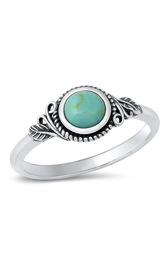 CHOOSE YOUR COLOR Bali Flower Simulated Turquoise Ring .925 Sterling Silver Band Blue CZ Female Size 8