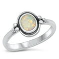 thumbnail image 1 of CHOOSE YOUR COLOR Bali Halo White Simulated Opal Ring .925 Sterling Silver Band CZ Female Size 7, 1 of 4