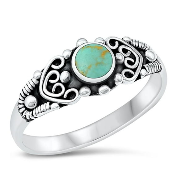 CHOOSE YOUR COLOR Bali Heart Simulated Turquoise Boho Ring .925 Sterling Silver Band Blue CZ Female Size 7