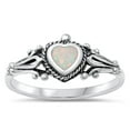 thumbnail image 1 of CHOOSE YOUR COLOR Bali Heart White Simulated Opal Ring .925 Sterling Silver Band CZ Female Size 4, 1 of 4