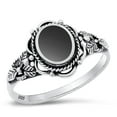 thumbnail image 1 of CHOOSE YOUR COLOR Bali Leaf Simulated Black Onyx Ring .925 Sterling Silver Band CZ Female Size 10, 1 of 4