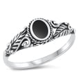 thumbnail image 1 of CHOOSE YOUR COLOR Bali Leaf Simulated Black Onyx Ring .925 Sterling Silver Band CZ Female Size 5, 1 of 4