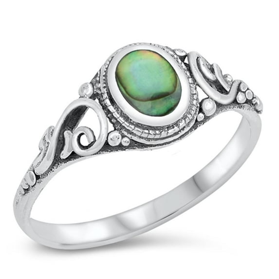 CHOOSE YOUR COLOR Bali Oval Abalone Ring .925 Sterling Silver Band Jewelry Female Male Unisex Size 6