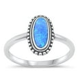 thumbnail image 1 of CHOOSE YOUR COLOR Bali Oval Blue Simulated Opal Ring .925 Sterling Silver Band CZ Female Size 4, 1 of 4