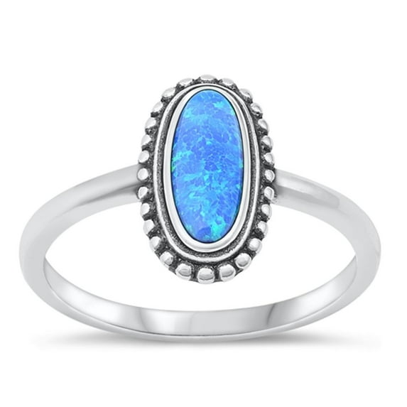 CHOOSE YOUR COLOR Bali Oval Blue Simulated Opal Ring .925 Sterling Silver Band CZ Female Size 4