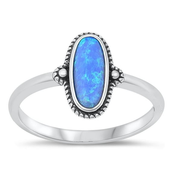 CHOOSE YOUR COLOR Bali Oval Blue Simulated Opal Ring .925 Sterling Silver Band CZ Female Size 6
