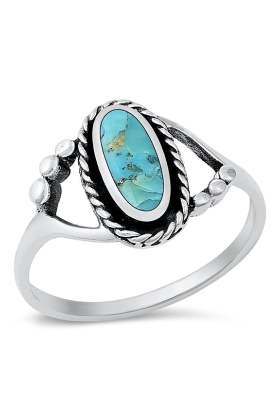 CHOOSE YOUR COLOR Bali Oval Fancy Simulated Turquoise Ring .925 Sterling Silver Band Blue CZ Female Size 10