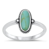 CHOOSE YOUR COLOR Bali Oval Simulated Turquoise Chunk Ring .925 Sterling Silver Band Blue CZ Female Size 10