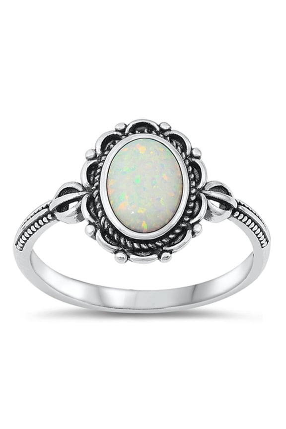 CHOOSE YOUR COLOR Bali Oval White Simulated Opal Ring .925 Sterling Silver Band CZ Female Size 5