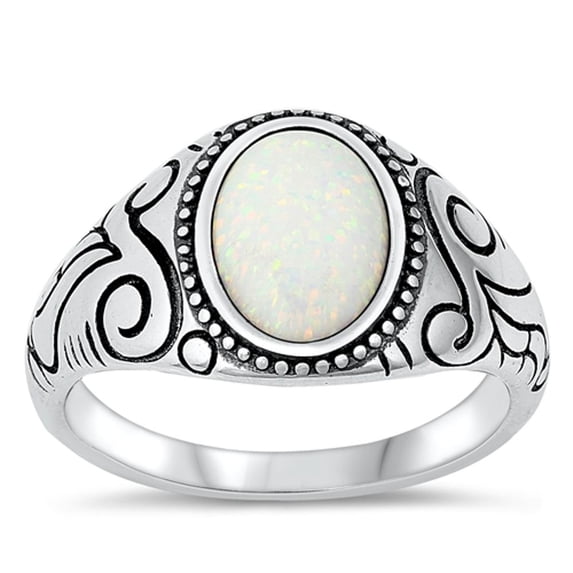 CHOOSE YOUR COLOR Bali Oval White Simulated Opal Wholesale Ring .925 Sterling Silver Band CZ Female Size 5