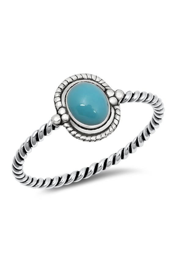 CHOOSE YOUR COLOR Bali Oxidized Twist Halo Simulated Turquoise Ring 925 Sterling Silver Rope Band Blue CZ Female Size 5