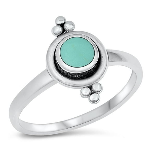 CHOOSE YOUR COLOR Bali Round Simulated Turquoise Ring .925 Sterling Silver Band Blue CZ Female Size 4