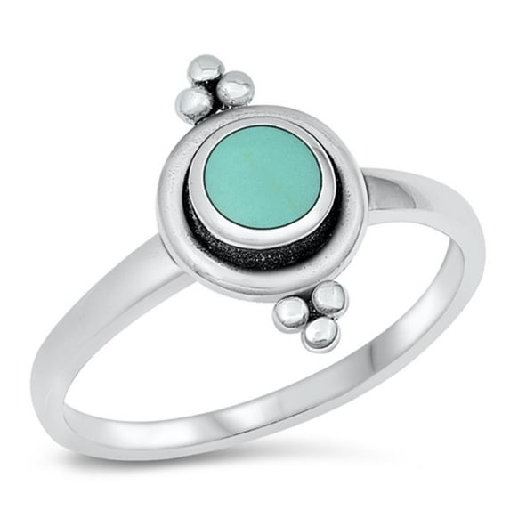 CHOOSE YOUR COLOR Bali Round Simulated Turquoise Ring .925 Sterling Silver Band Blue CZ Female Size 9