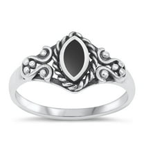 CHOOSE YOUR COLOR Bali Simulated Black Onyx Promise Ring .925 Sterling Silver Band CZ Female Size 9