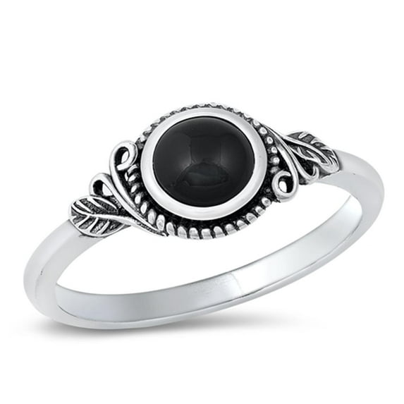 CHOOSE YOUR COLOR Bali Simulated Black Onyx Ring .925 Sterling Silver Band CZ Female Size 8