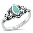 thumbnail image 1 of CHOOSE YOUR COLOR Bali Simulated Turquoise Flower Ring .925 Sterling Silver Band Blue CZ Female Size 9, 1 of 4