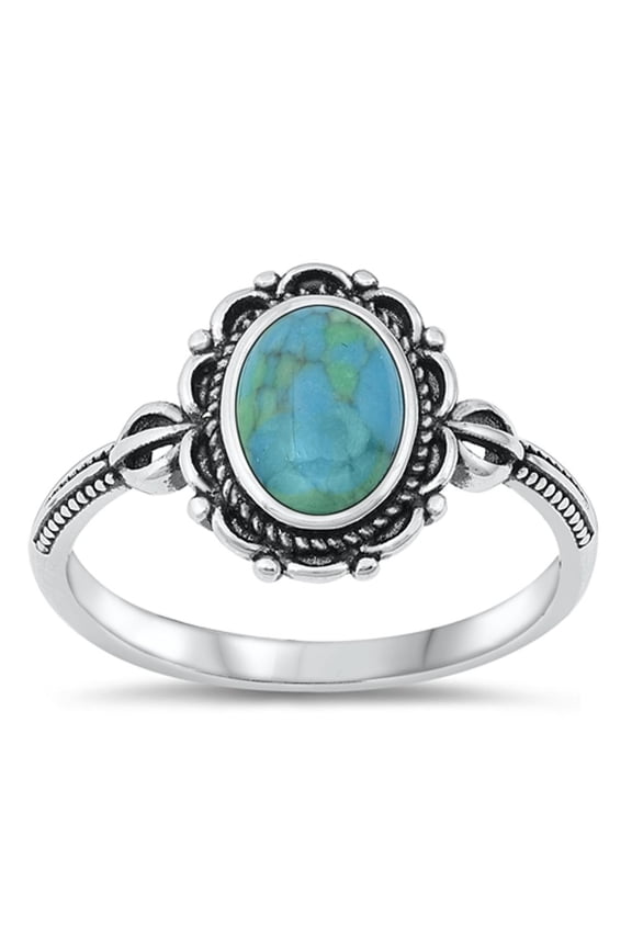 CHOOSE YOUR COLOR Bali Simulated Turquoise Ring .925 Sterling Silver Band Blue CZ Female Size 7
