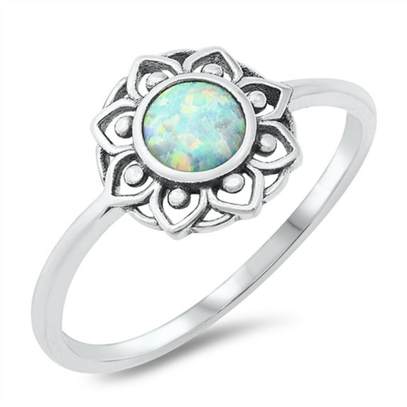 CHOOSE YOUR COLOR Bali Style Henna Sun Flower Boho Ring .925 Sterling Silver Band White CZ Female Size 10