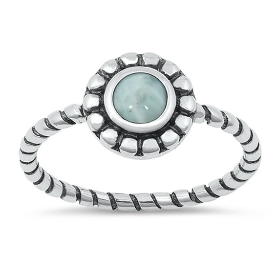 CHOOSE YOUR COLOR Bali Style Sun Flower Rope Larimar Ring .925 Sterling Silver Band Blue CZ Female Size 10