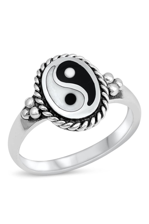 CHOOSE YOUR COLOR Bali Style Yin Yang Ring .925 Sterling Silver Band Jewelry Female Male Size 6
