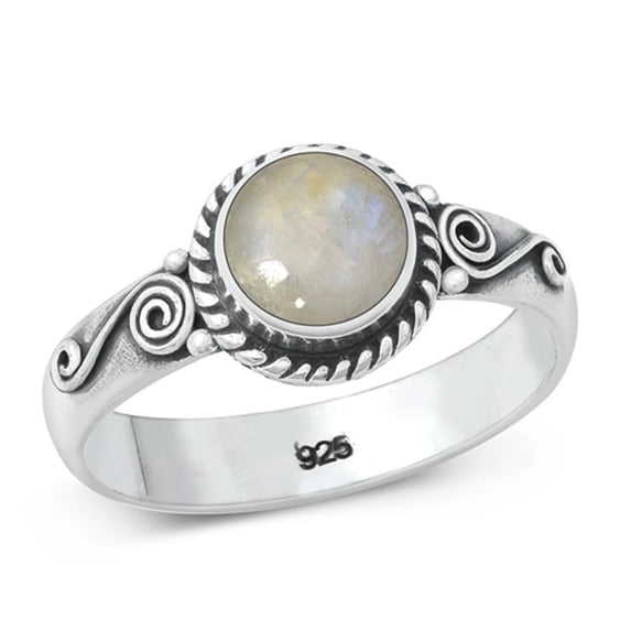 CHOOSE YOUR COLOR Bali Swirl Moonstone Ring .925 Sterling Silver Band White CZ Female Size 8