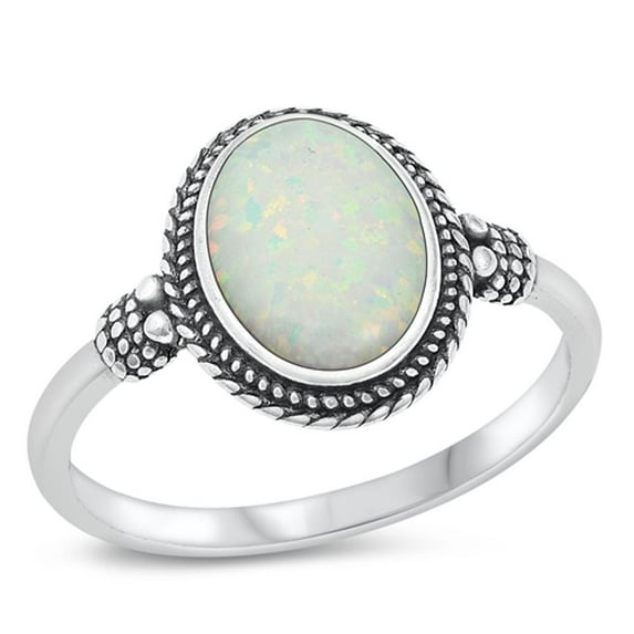 CHOOSE YOUR COLOR Bali White Simulated Opal Ring .925 Sterling Silver Band CZ Female Size 5