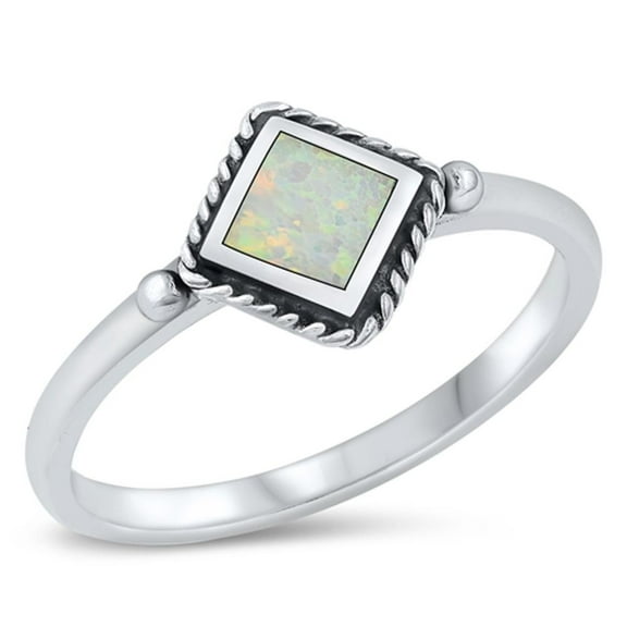 CHOOSE YOUR COLOR Bali White Simulated Opal Ring .925 Sterling Silver Band CZ Female Size 5