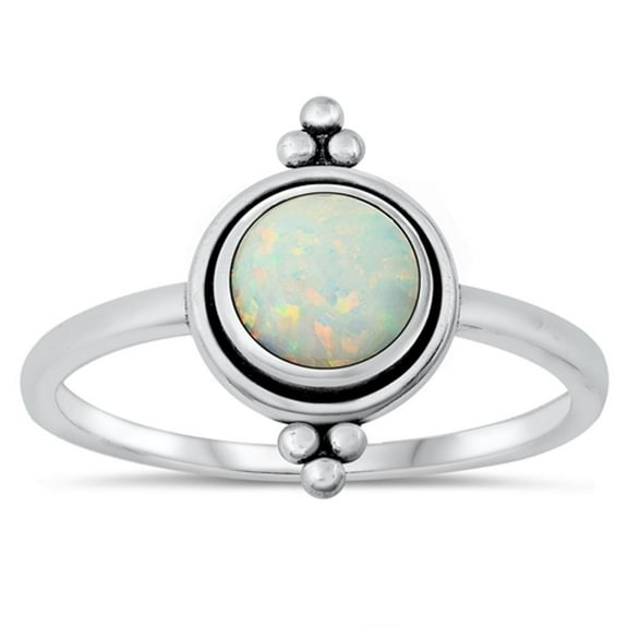 CHOOSE YOUR COLOR Bali White Simulated Opal Ring .925 Sterling Silver Band CZ Female Size 6