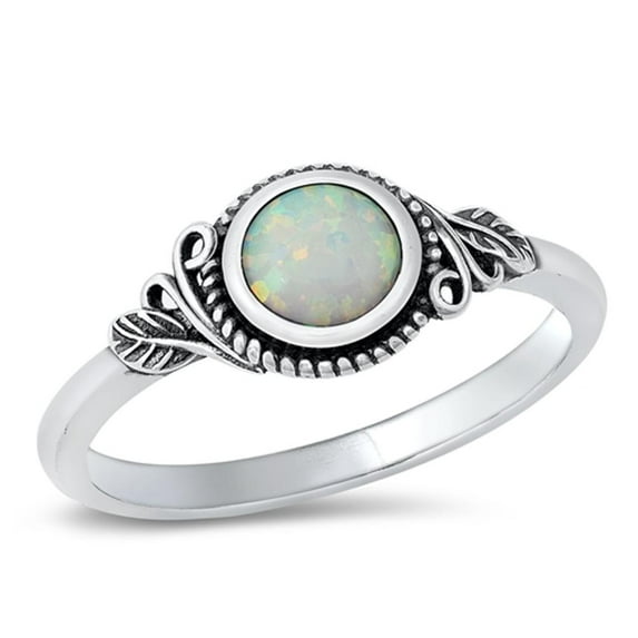 CHOOSE YOUR COLOR Bali White Simulated Opal Ring .925 Sterling Silver Band CZ Female Size 8
