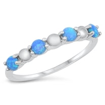CHOOSE YOUR COLOR Beaded Blue Simulated Opal Stacking Ring .925 Sterling Silver Band CZ Female Size 5
