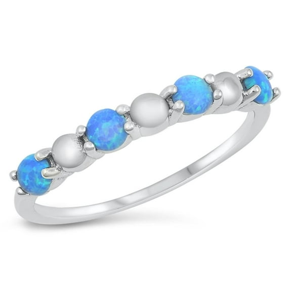 CHOOSE YOUR COLOR Beaded Blue Simulated Opal Stacking Ring .925 Sterling Silver Band CZ Female Size 8