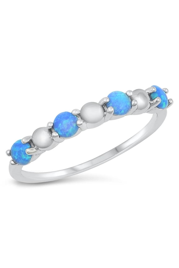 CHOOSE YOUR COLOR Beaded Blue Simulated Opal Stacking Ring .925 Sterling Silver Band CZ Female Size 8