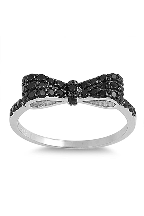 CHOOSE YOUR COLOR Black CZ Bow Elegant Ring .925 Sterling Silver Band Jewelry Female Size 8