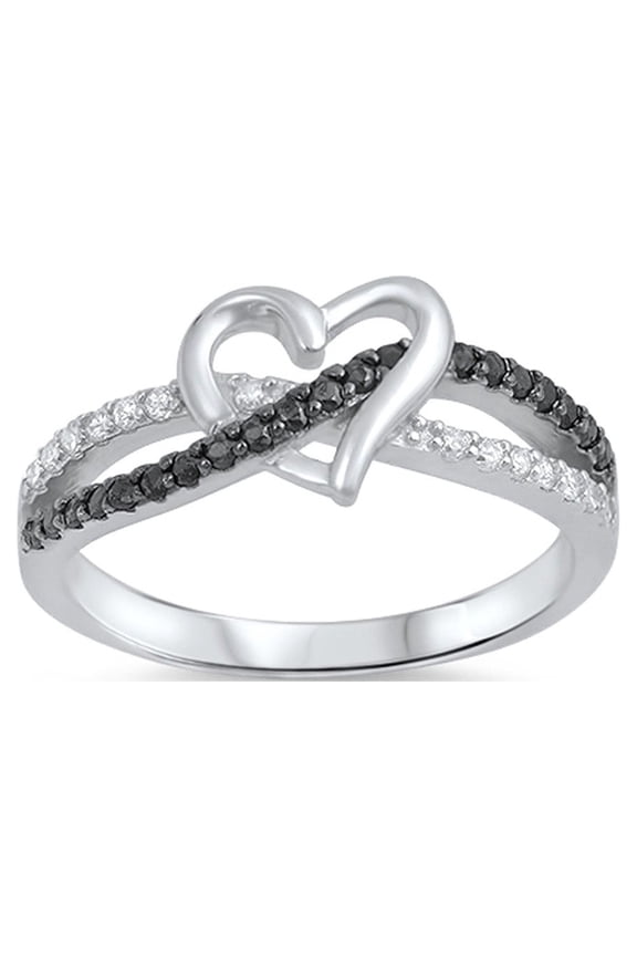 CHOOSE YOUR COLOR Black CZ Infinity Knot Heart Promise Ring .925 Sterling Silver Band Female Size 7