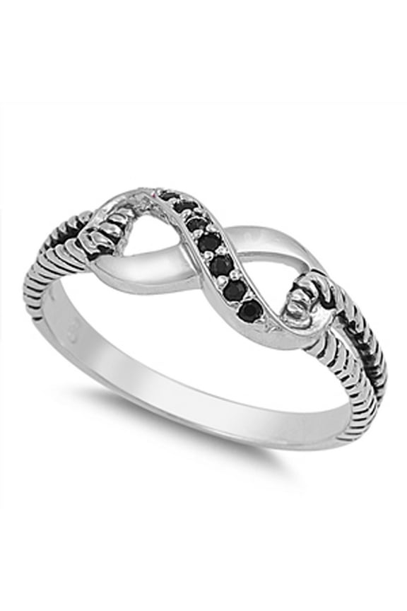CHOOSE YOUR COLOR Black CZ Infinity Rope Ring 925 Sterling Silver Thumb Band Female Size 4