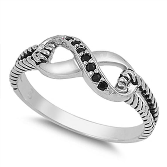 CHOOSE YOUR COLOR Black CZ Infinity Rope Ring 925 Sterling Silver Thumb Band Female Size 9