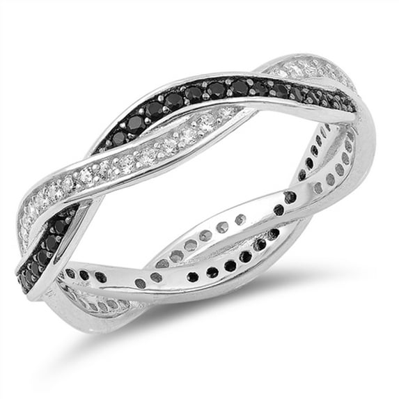 CHOOSE YOUR COLOR Black CZ Micro Pave Infinity Knot Ring .925 Sterling Silver Band Female Size 6