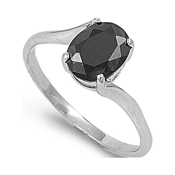 CHOOSE YOUR COLOR Black CZ Solitaire Oval Ring 925 Sterling Silver Band Jewelry Female Size 10